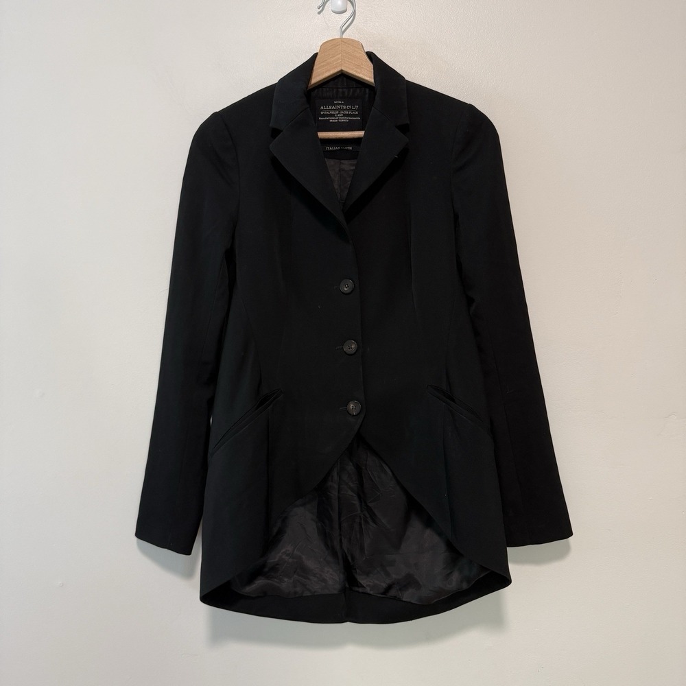 Allsaints Aldwych Wool Black Draped Back Blazer Jacket Size 4